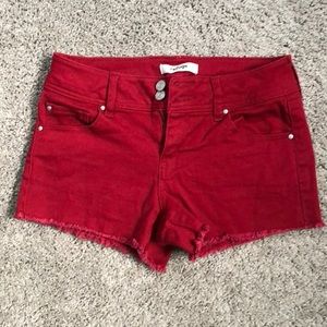 Red jean shorts